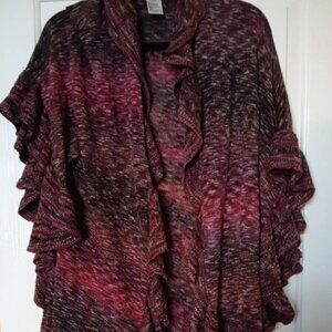 Chico's Multicolor Waterfall Ruffle Detail Wrap Open-Front Sweater Cape, Sz L/XL